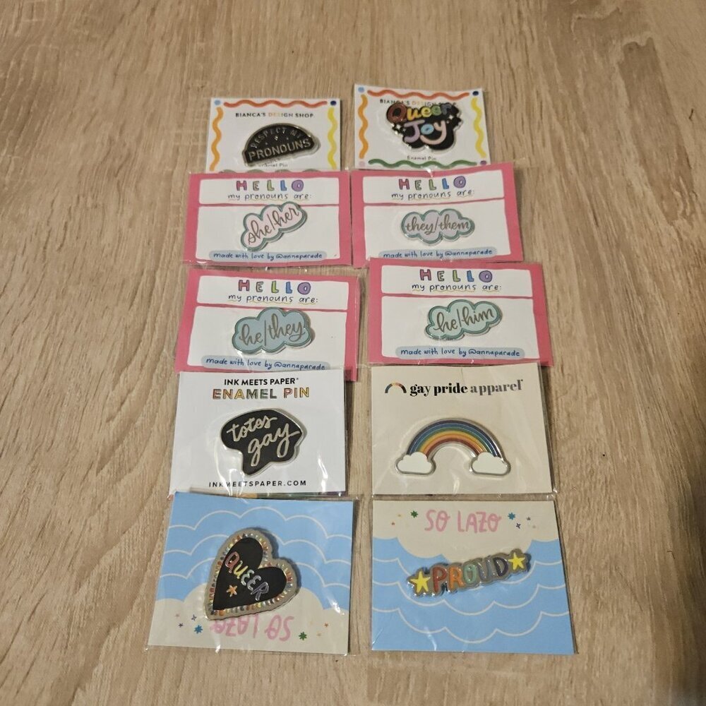 Lot Of 10 Enamel Gay Pride Pins She He They Rainbow Queer Joy Proud  Lot #1